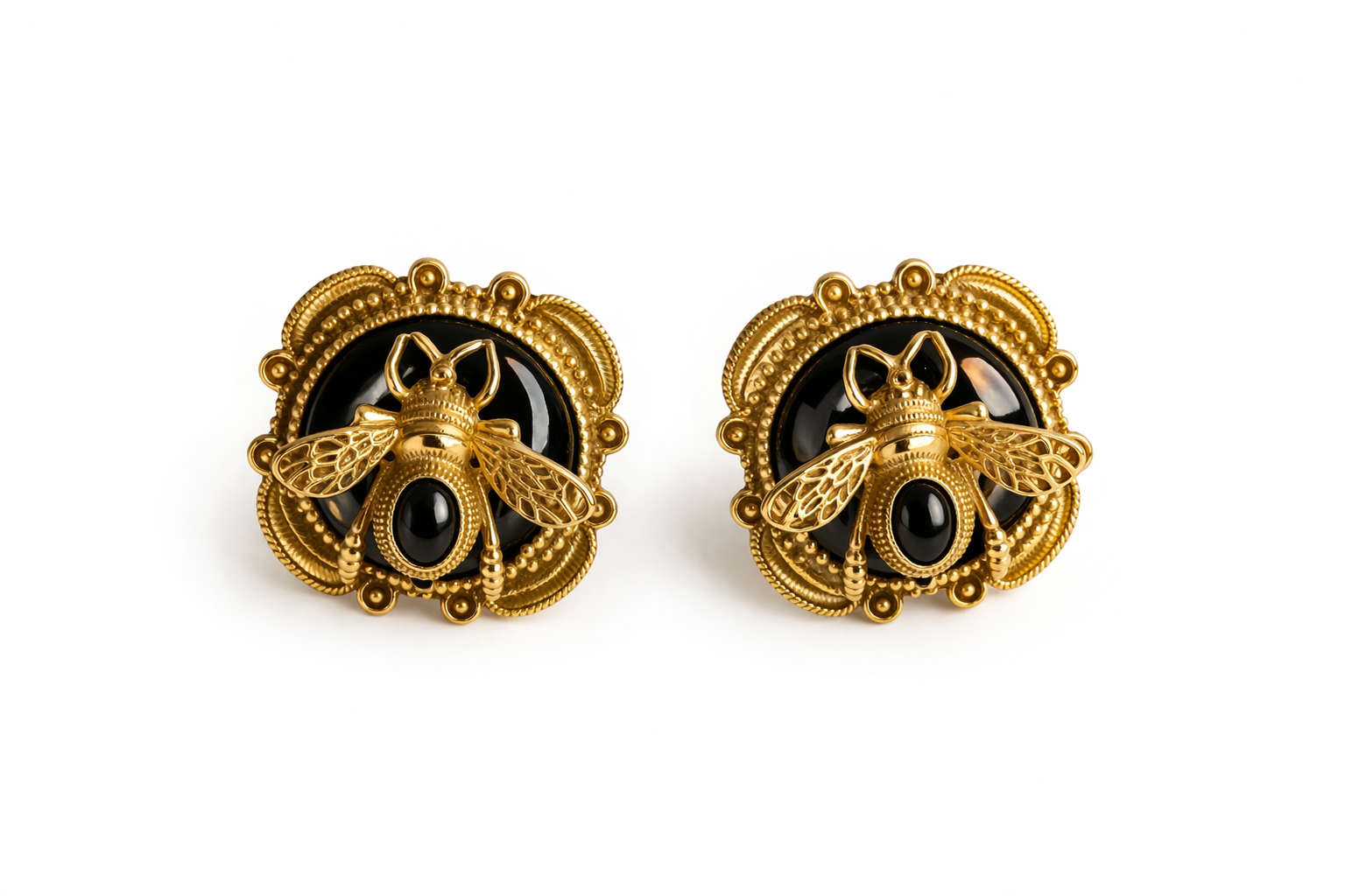 Gold-Tone Bee Earrings with Black Accent