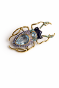 Gold-Tone Beetle Brooch with Blue Crystals