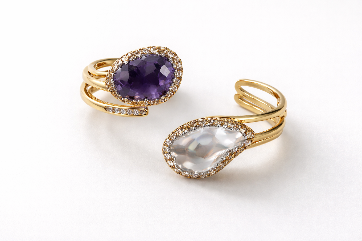 Luxury Gold Cuff Bracelet with Dual Gemstone Design