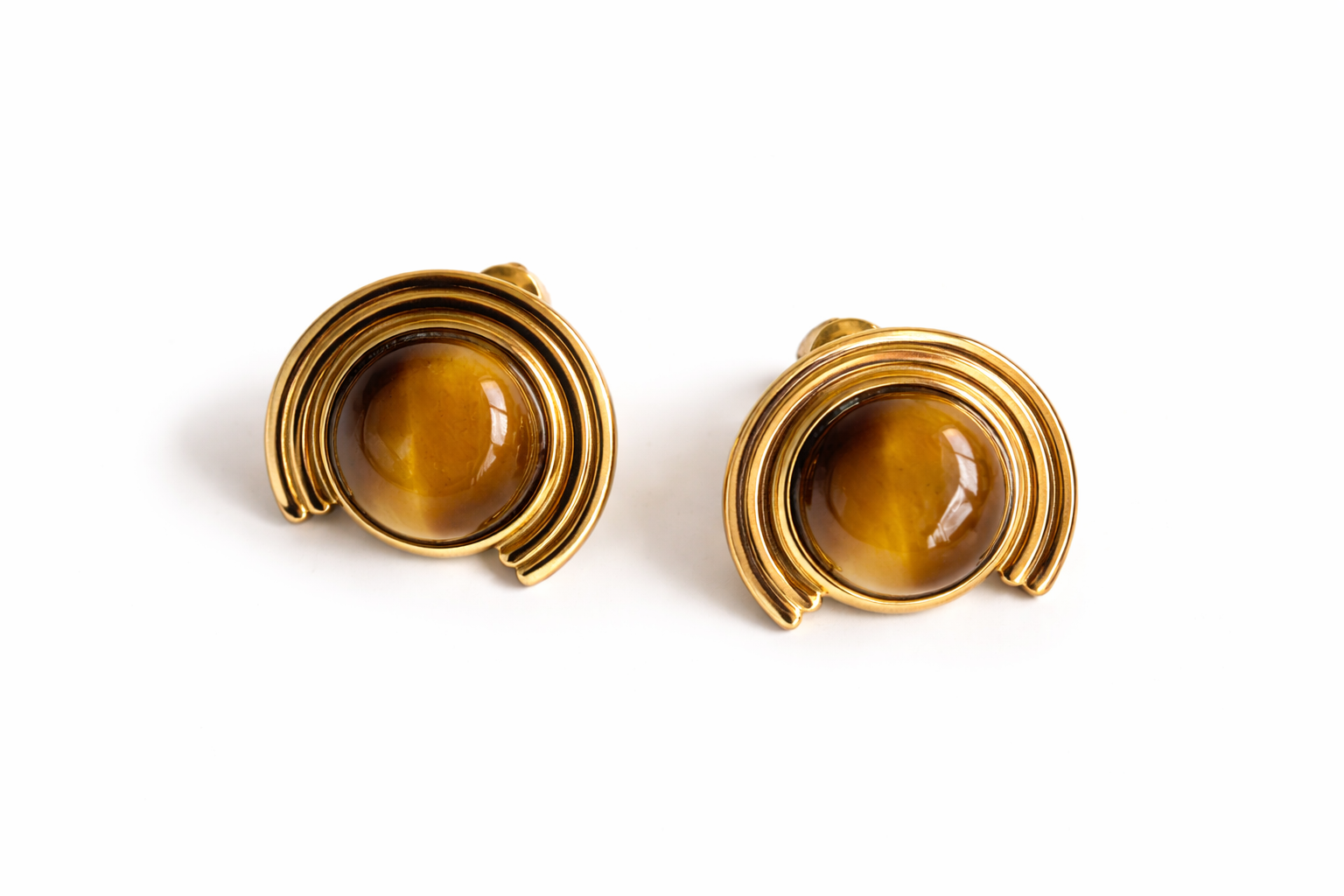 Gold-Tone Earrings with Tiger’s Eye Stone