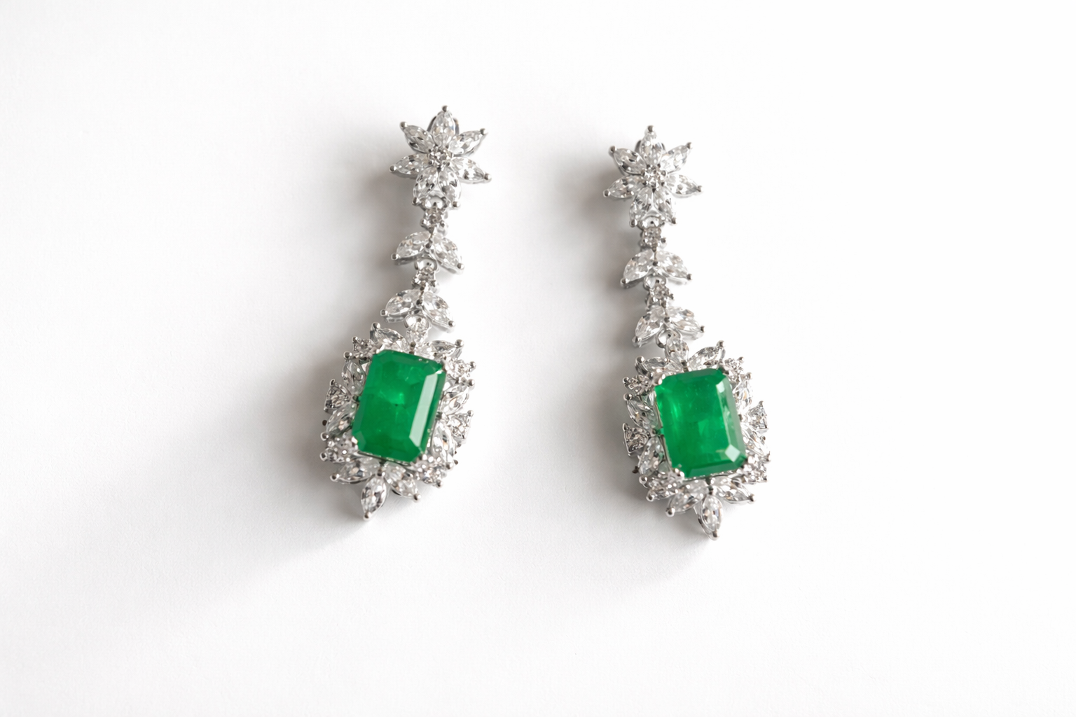 Emerald Green Statement Drop Earrings with Crystal Accents