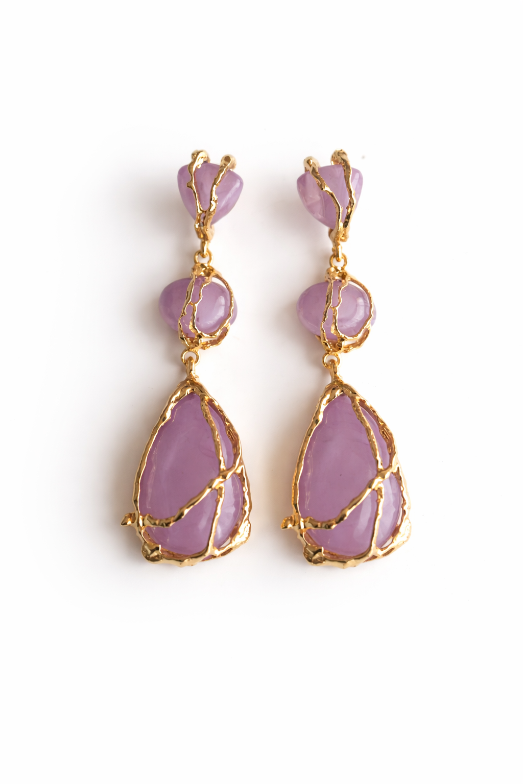 Gold-Tone Drop Earrings with Lavender Stone