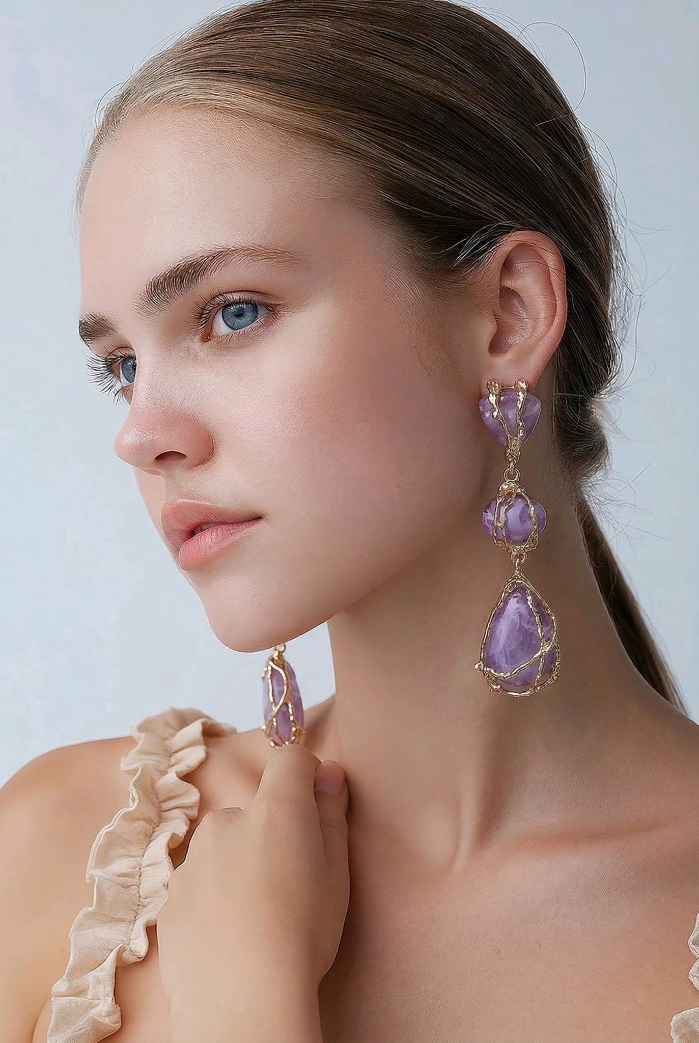 Gold-Tone Drop Earrings with Lavender Stone