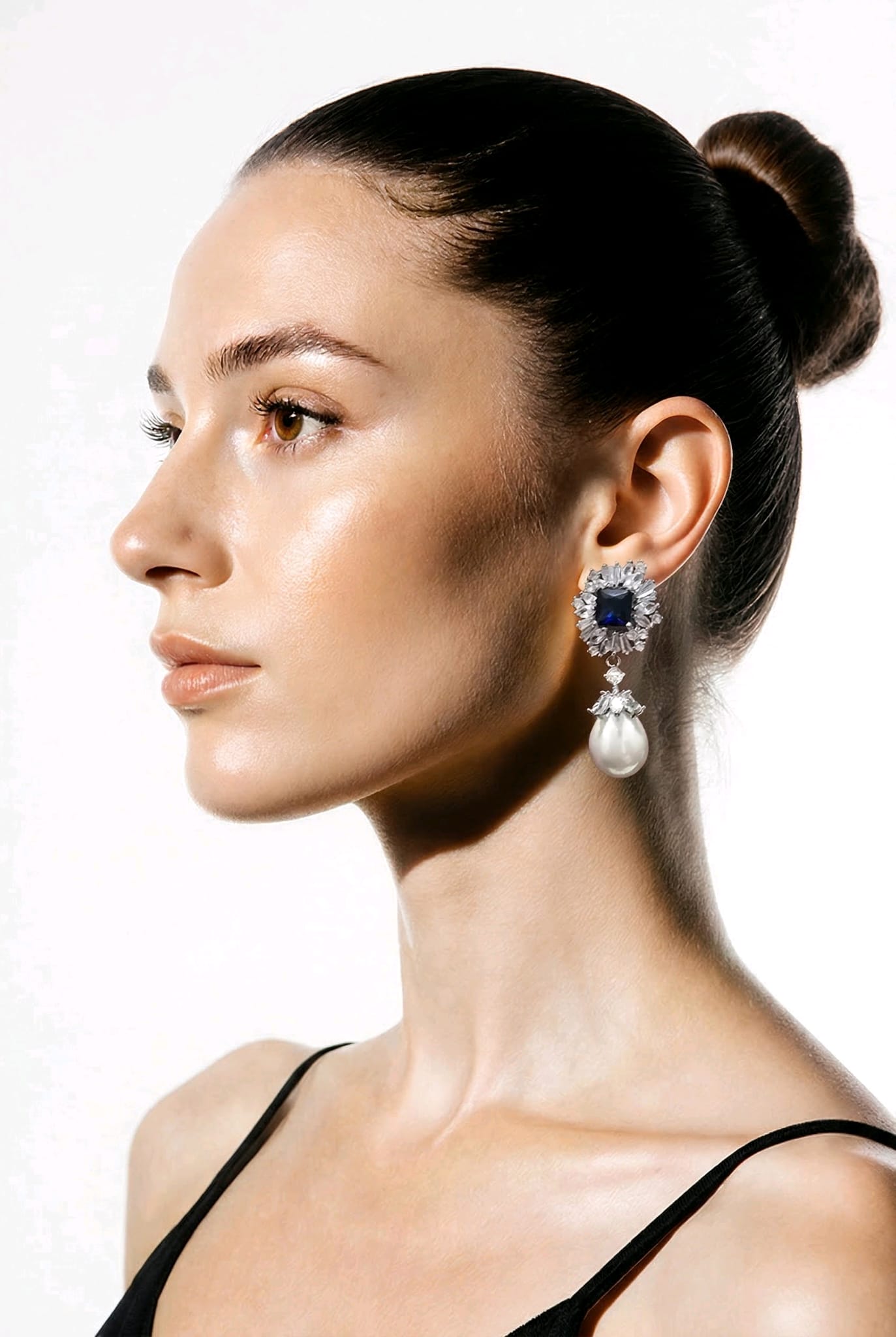 Elegant Sapphire &amp; Pearl Drop Earrings