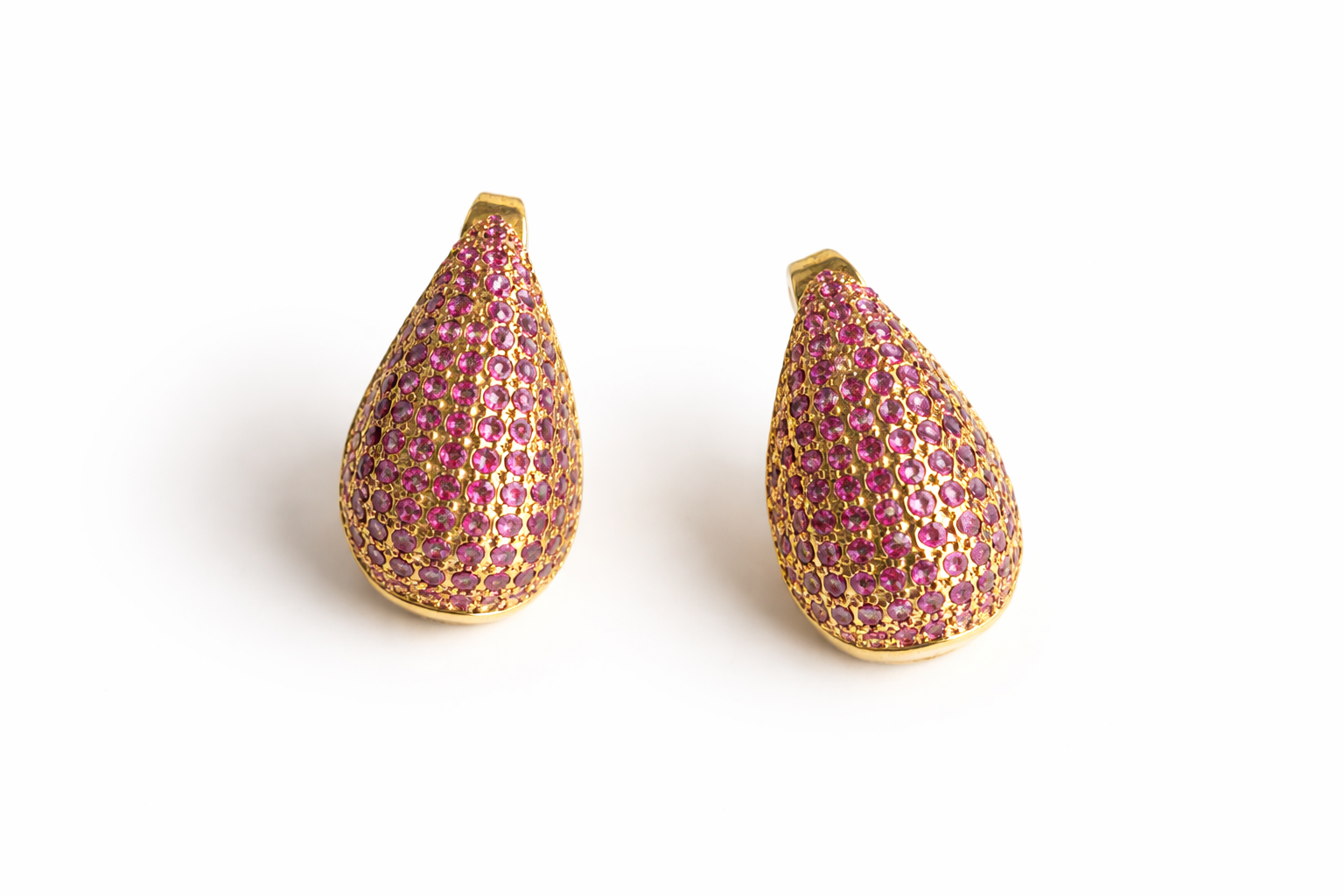 Gold-Tone Teardrop Earrings with Pink Crystal Pavé