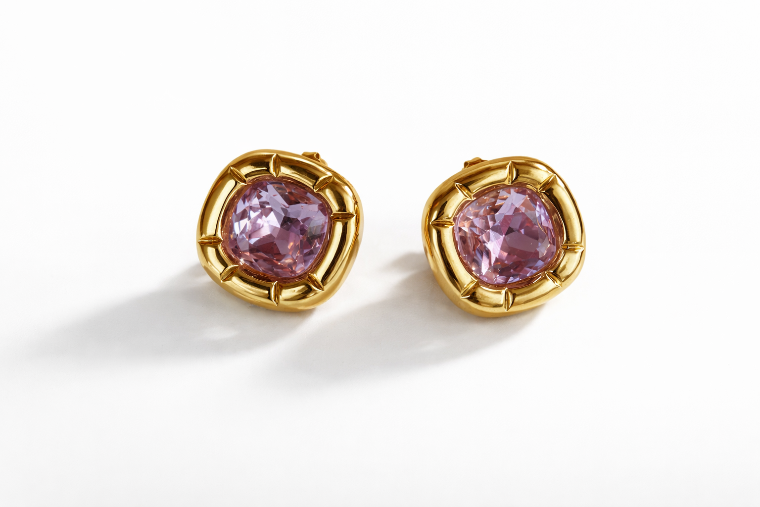 Elegant Gold Stud Earrings with Pink Gemstone