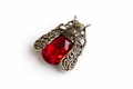 Vintage-Inspired Bee Brooch with Red Crystal